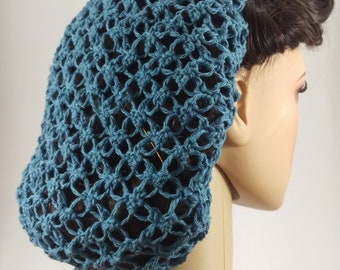 Denim Linen-Blend Lover's-Knot Hair Snood  with Drawstring - 1940's