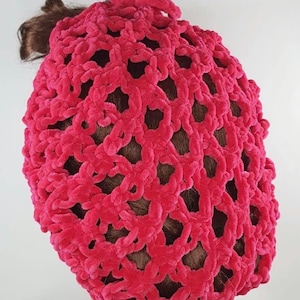 CLEARANCE - HOT PINK Plush Velvet Lover&#39;s Knot Hair Snood with Drawstring - 1940&#39;s