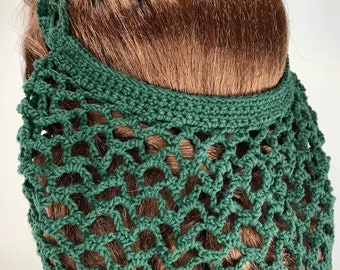 Bottle Green Cotton/Hemp Half-Snood with Top Ties - 1940's Hair Styling