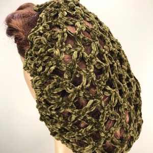 LAST ONE - Deep OLIVE Velvet Lover&#39;s Knot Hair Snood with Drawstring - 1940&#39;s