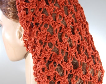 Rust Red Cotton Lover's Knot Hair Snood - 1940's Glamour