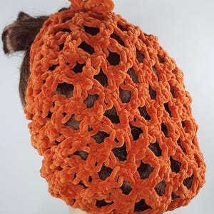 CLEARANCE - SEVILLE ORANGE Plush Velvet Lover&#39;s Knot Hair Snood with Drawstring - 1940&#39;s