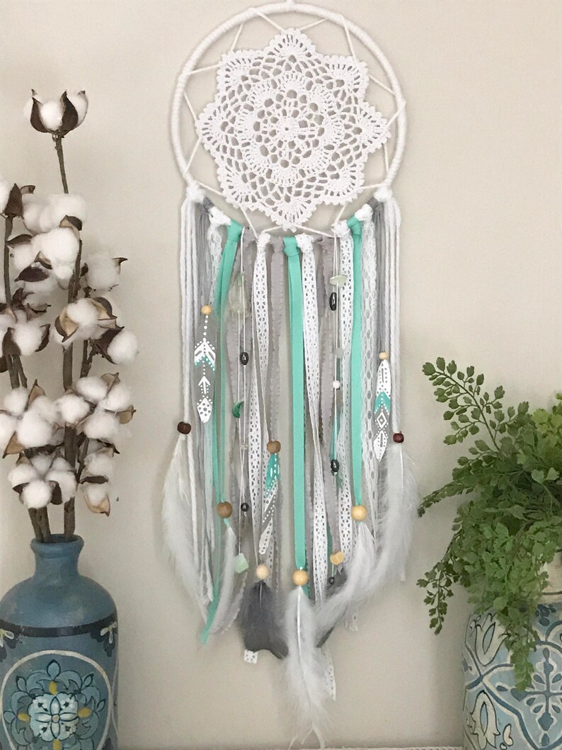 Gray And Mint Dream Catcher Dorm Room Decor College Dorm Etsy