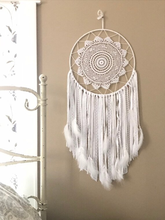 Giant White Dream Catcher Boho Bedroom Wall Decor White Dream Catcher Wall Hanging