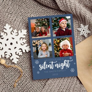 Stille Nacht bearbeitbare Foto-Weihnachtskarte, 5x7 Weihnachtskartenvorlage, lustige Weihnachtskarte, Humor, Feiertagsgrußkarte