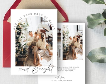 Modern Merry & Bright Christmas Photo Card Template (Digital Download)