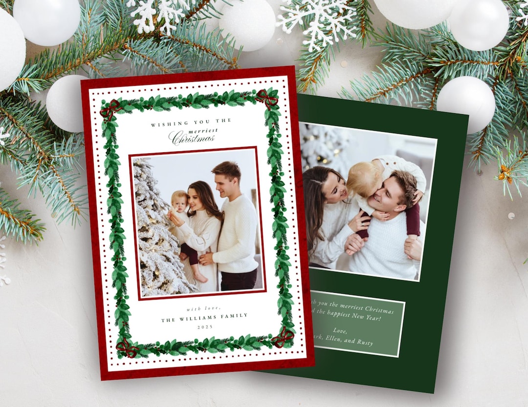 Elegant Watercolor Christmas Photo Card | Editable Canva Template ...