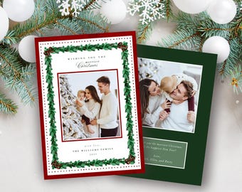 Elegant Watercolor Christmas Photo Card | Editable Canva Template (Digital Download)