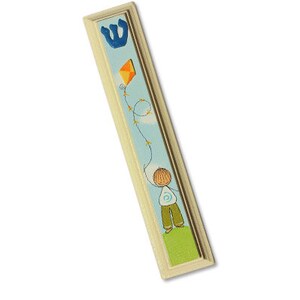 Children's Mezuzah Kids Mezuzah Case Boys room Mezuzah Hand painted nursery Mezuzah case A boy flying a kite theme image 1