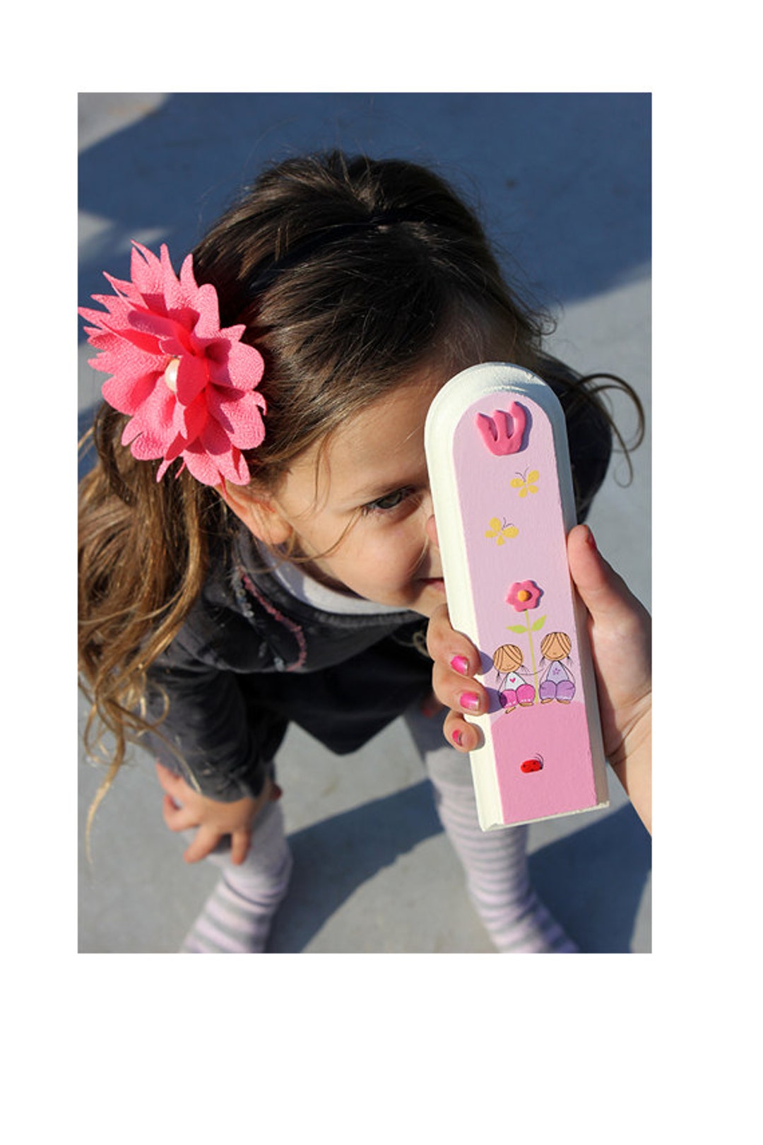 Kids Mezuzah Pink and White Girl Mezuzah for a New Jewish Baby Born