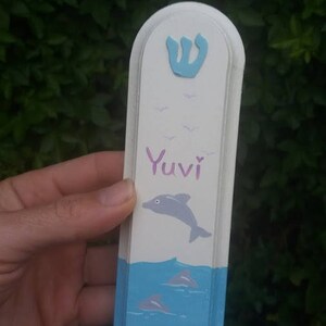 Dolphin Mezuzah case - Personalized Jewish child Mazuzah - Jewish Baby Gift - Baby Naming gift - Sea thme wall decor - Fish mezuzah case