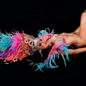 Authentic Brazilian Samba Costume White Pink Turquoise Peach 2ND HAND