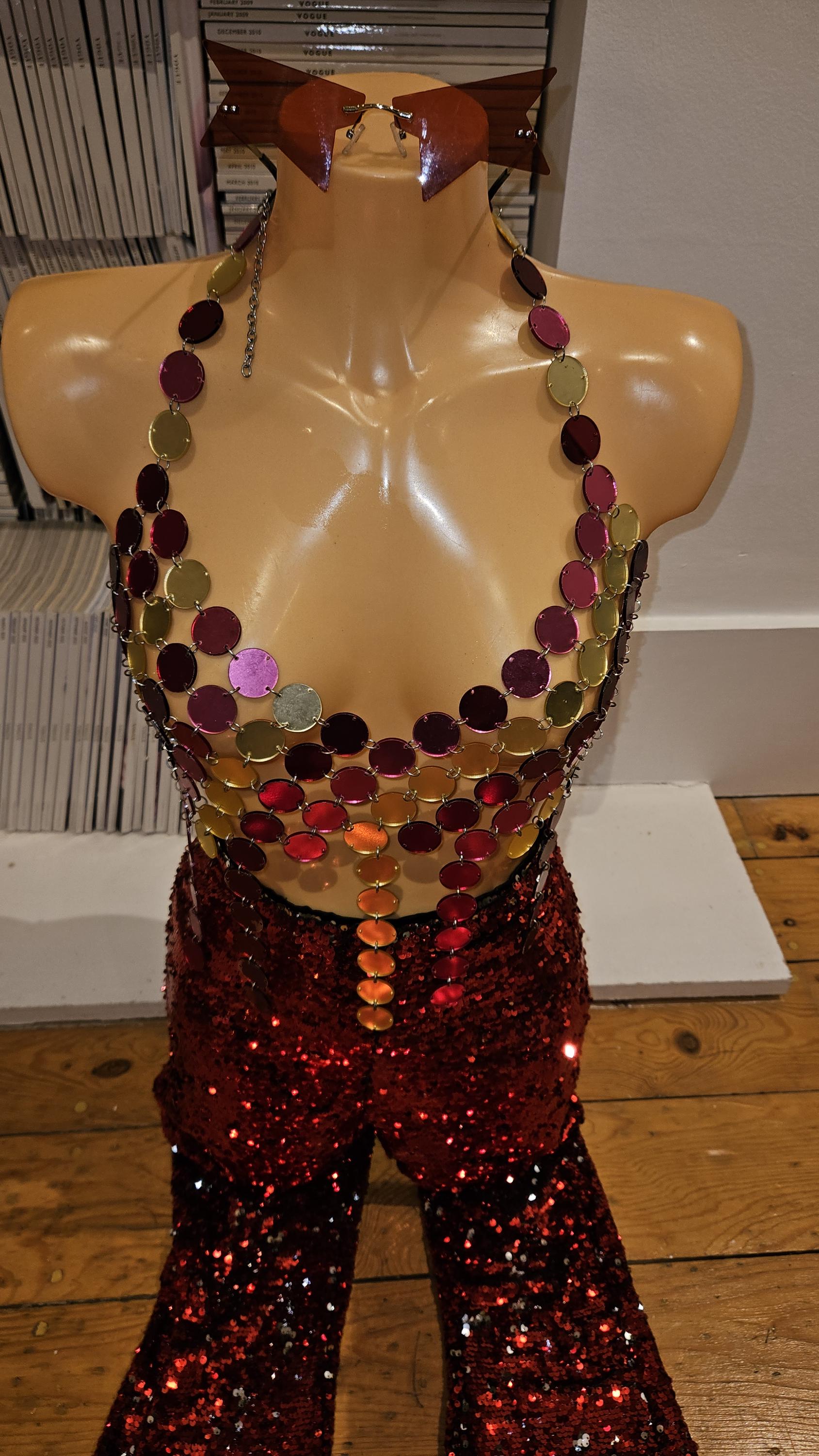 Rio Carnival Bloco Costume! Red Pink & Gold Metallic Circle Chain Top ...