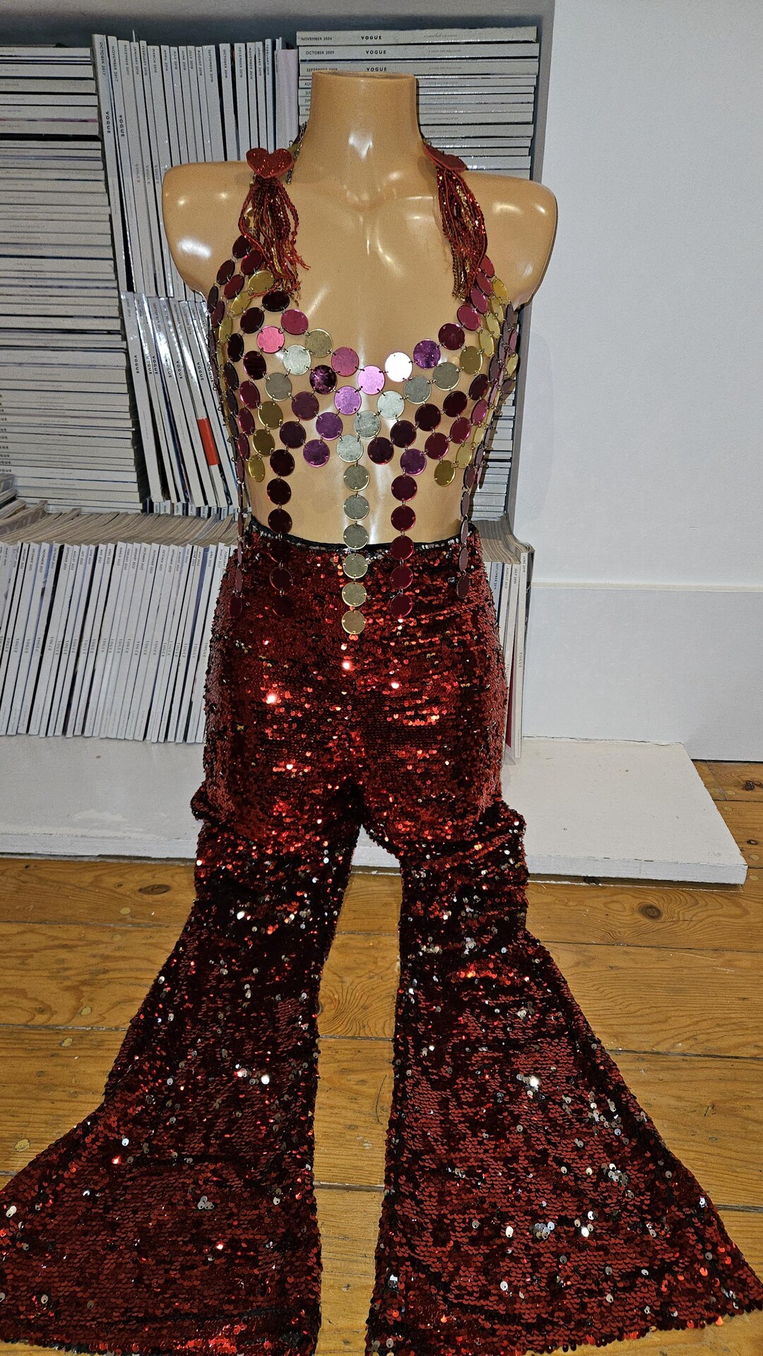 Rio Carnival Bloco Costume! Red Pink & Gold Metallic Circle Chain Top ...