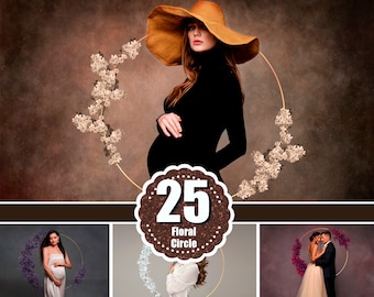 25 Flower floral circle overlay, Maternity ring circle overlay, Fine art texture, Photoshop overlay, Maternity frame circles overlays, png