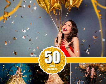 50 goud blazende glitter confetti Photoshop Mix overlays, bokeh klap, magische overlay, stofeffect, trouwfoto, goud, png-bestand