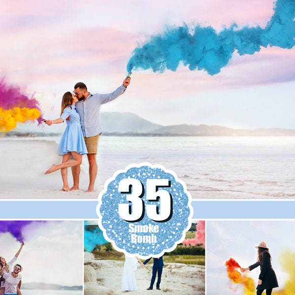 35 Smoke Bomb Overlays, Colorful Smoke fog, photo overlays, Photoshop overlay, clip art, realistic, real, magic, colorscape, png