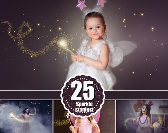 25 magische glans-fee-effecten, Photoshop-overlays, sprankelend sterrenstof, sprookjesstof, digitale achtergrond, gouden glitter, lichteffect, jpg