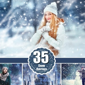 35 Snow Photoshop Mix Overlays, snowscapes backdrops, realistic snowflakes, winter photo, freezelight effect, christmas sessions png file
