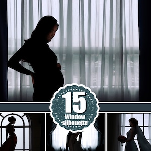 15 Window silhouette maternity, black sheer curtain wall decor digital background, digital backdrop, Portrait photo, Photoshop Overlays, jpg