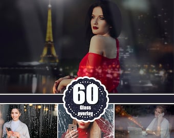 60 Realistic Glass Photoshop Overlays, broken glass, shooting through window, rain reflect, Water Drops, Light Effect, city bokh, png
