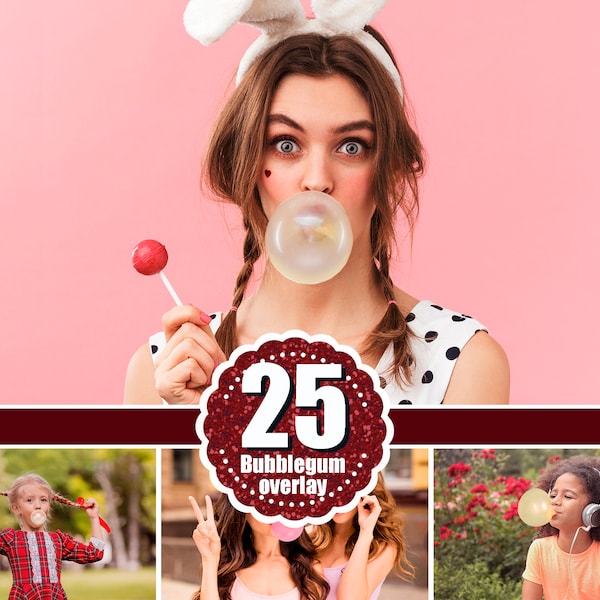 25 Bubblegum Bubble Gum, Foto Overlay, Photoshop Overlays, Color Gum, Blowing Bubbles Gum, Gum Clipart Clip Art, Digitaler Hintergrund png