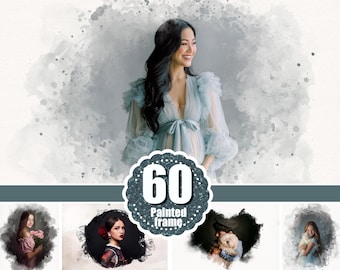 60 akvarellmålningsmasker, porträttfotoram, Photoshop-överlägg, urklippsmask, fotomask, akvarelleffekt, ramöverlägg, png