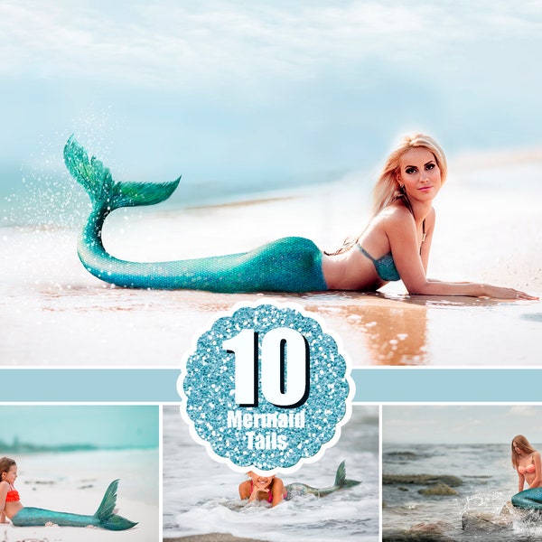 10 Mermaid tails overlay, Realistic tails overlays, Shimmer tails clipart clip art, Photoshop Overlay, Water sea beach ocean overlay, png