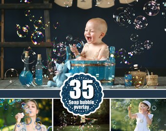 35 Bubbles Photoshop Overlays, Realistic Soap air bubbles Photo effect, Outdoor summer children photo Sessions, Professional Retouching,