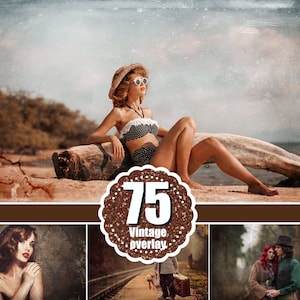 70 Retro overlays, Retro texture, Vintage photo overlay, Old photo effect, Digital backdrop, Clipart vintage, Photoshop overlay, png