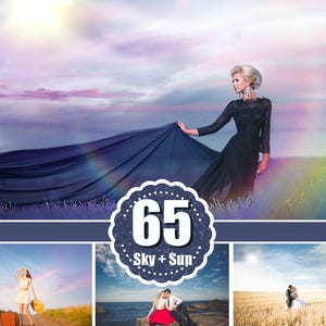 65 Sky Cloud Sun Light Overlays, digital background, digital backdrop, natural sky skies sun, Photoshop Mix Overlays, png file