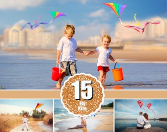 15 Flying fly kite, Photoshop Mix overlay, Digital backdrop, air balloon, holliday children birthday valentine photo session, heart, png