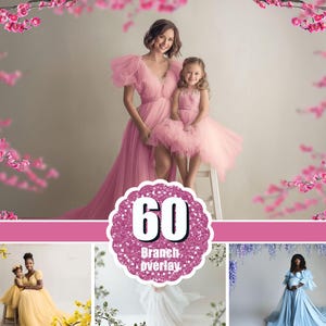 60 Spring summer floral frame overlay, Maternity backdrop, tree branch,  Blurred flower, Photo Overlays, Digital  Backdrop, Photo art, png