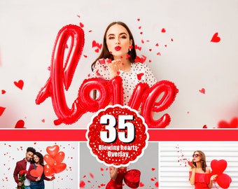 35 Blowing red paper hearts, Valentine overlay, Valentines day Photo, Heart kisses, Love wedding romantic, Digital backdrops, Photoshop, png