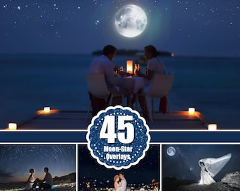 45 Falling Stars moon Photoshop Overlays, Night sky overlay, Starry Sky, milky way, night effect, digital background, moon, Magic dust png