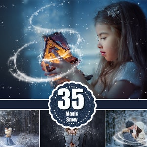 35 Magic snow snowflakes overlays, Christmas overlays, digital backdrop, winter, Photoshop Mix Overlays, star, real snow, shine, png file