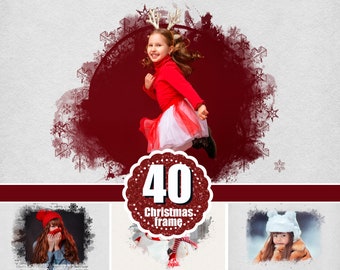 40 julporträttmålningsmasker, fotoram, Photoshop-överlägg, urklippsmask, fotomask, akvarelleffekt, vinter, nyår, png