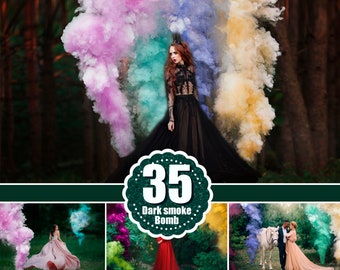 35 Sovrapposizione di bombe fumogene, Bombe fumogene di Photoshop, Sovrapposizioni di fumo colorate a colori, Sovrapposizioni realistiche di matrimonio, Nebbia nebbiosa, Sfondo digitale, png