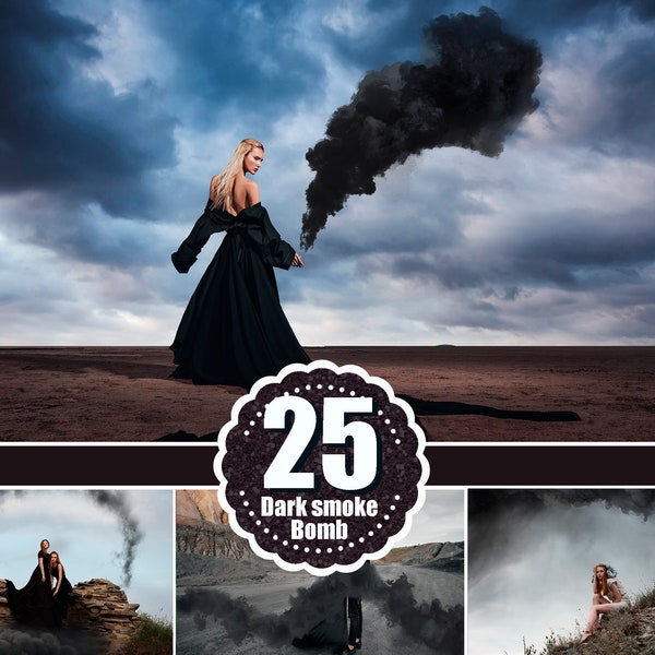 25 Dark Smoke bomb overlay, Photoshop smoke Bombs, black color smoke overlays, realistic overlays, fog mist overlays, png