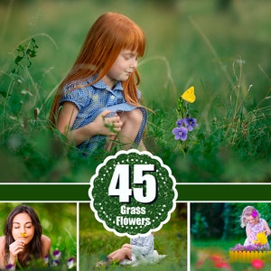 45 Grass and Flowers Photo Overlays, Summer overlays, Art frame, Digital Backdrop, Photoshop Mix overlay, summer, garden, spring, png