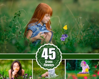 45 Grass and Flowers Photo Overlays, Summer overlays, Art frame, Digital Backdrop, Photoshop Mix overlay, summer, garden, spring, png
