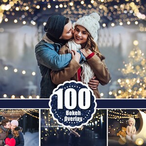 Op de afbeelding: Een stel in winterkleding dat elkaar omhelst onder een lichtsnoer. De afbeelding is een collage met andere afbeeldingen van een kind in een halve maanschommel en een stel dat een hartvormig object vasthoudt.