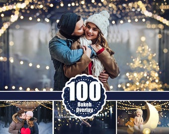 100 Gold bokeh photo overlay, Magic shine fairy lights overlay, Photoshop Overlay, Bigital backdrop, String light overlay, Bokeh filter, jpg