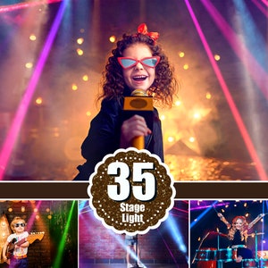 35 Stage lights overlays, Spot laser neon disco fashion concert party light ray festive rays overlay, Shine effect, fog smoke, Photoshop jpg