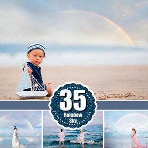 35 Realistic rainbow dreamy sky, cloud overlay, realistic romantic rainy pastel beach skies, Sky overlay Photoshop, Digital bacdrop, jpg