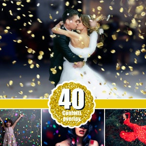 40 Confetti Photoshop Overlays, Wedding Birthday confetti, Bokeh blow magic effect, jpg file