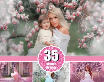 35 Blooming spring branch overlays, Cherry blossom overlay, Flowering trees, Spring painted, photo layer, Blur photo for Photographers, png