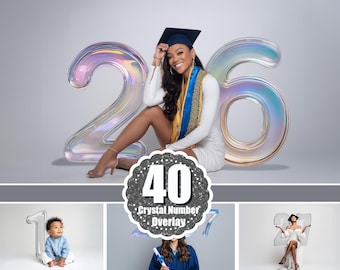 40 Crystal seniors number digital backdrop, Photoshop overlay,  3D transparent glass numbers,  Graduate number Digital Background,  png