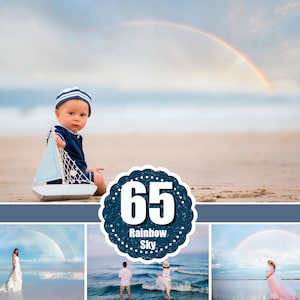 35 Realistic rainbow dreamy sky, cloud overlay, realistic romantic rainy pastel beach skies, Sky overlay Photoshop, Digital bacdrop, jpg