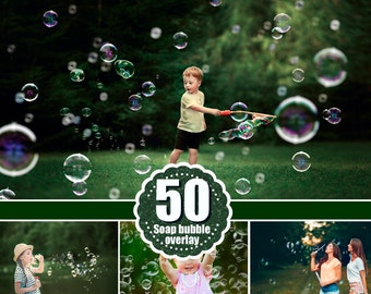 50 bubbels Photoshop-overlays: realistische zeepluchtbellen Foto-effect, buitenfotosessies, Photoshop Mix-overlay, foto-overlays, png